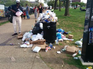 Trash left behind after Global Citizen 2015 Earth Day Concert.